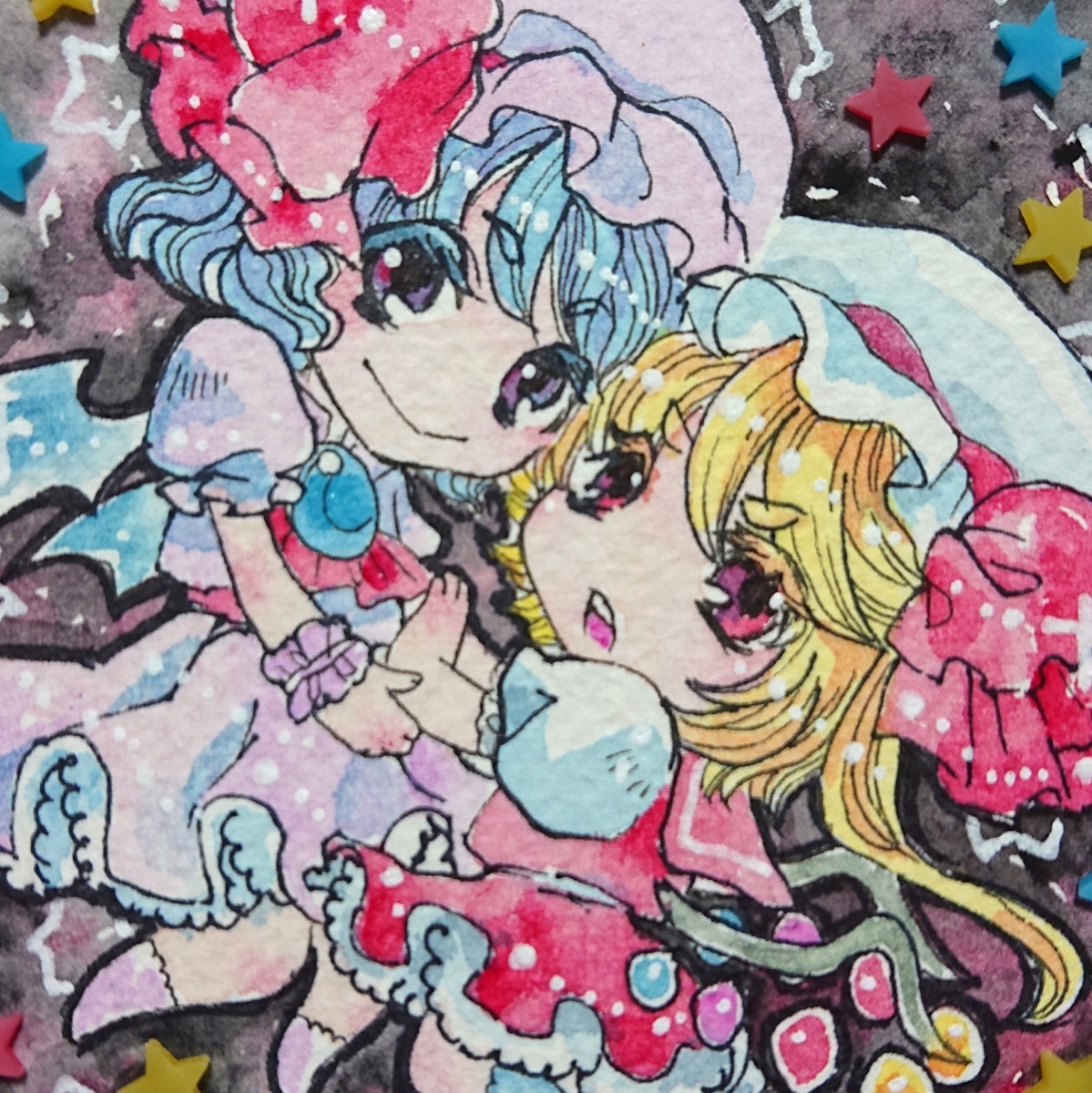 同人手描きイラスト☆東方Project☆レミリア＆フランドールミニ色紙