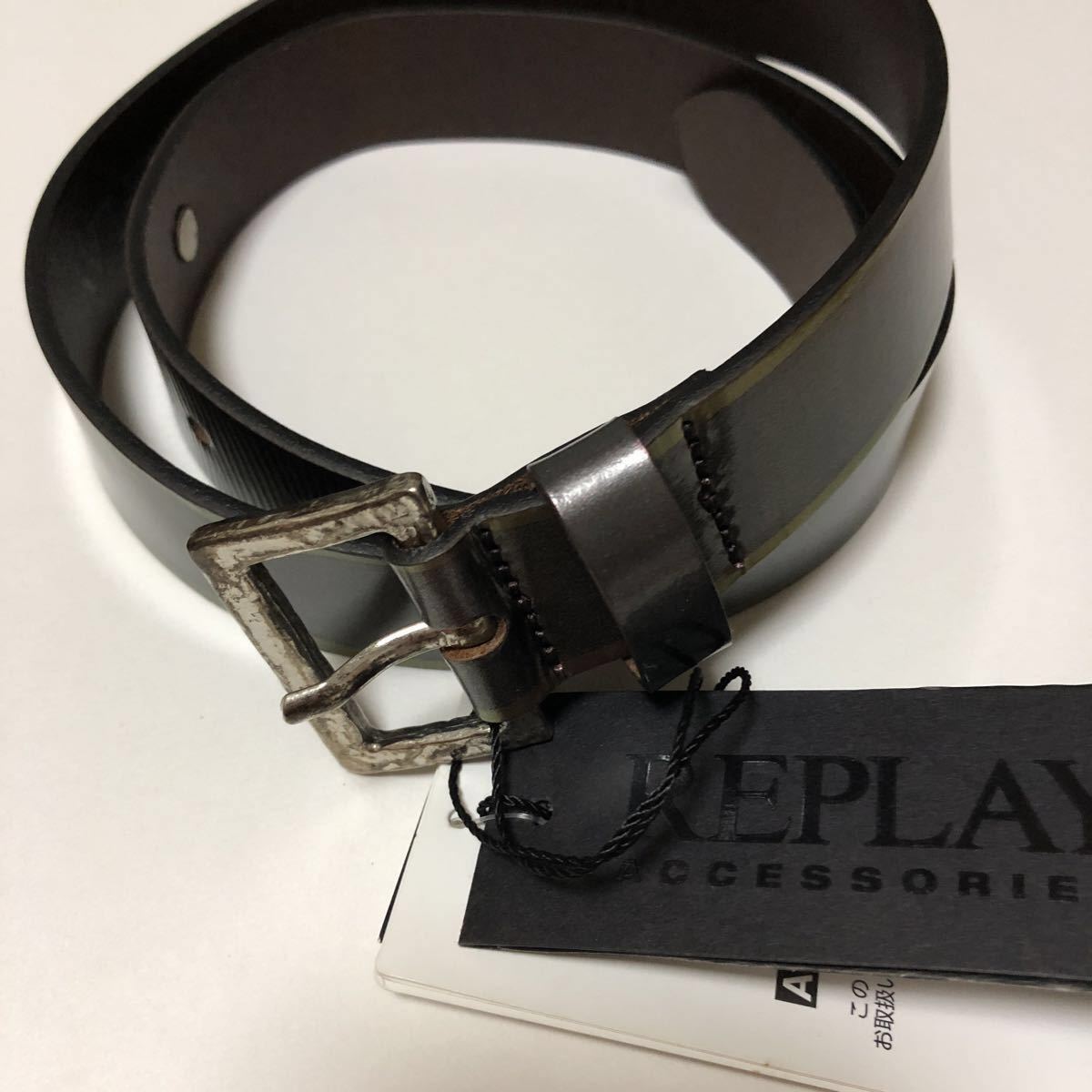 ベルト リプレイ REPLAYリプレイ カウベルト 牛革 ロゴ シルバー 