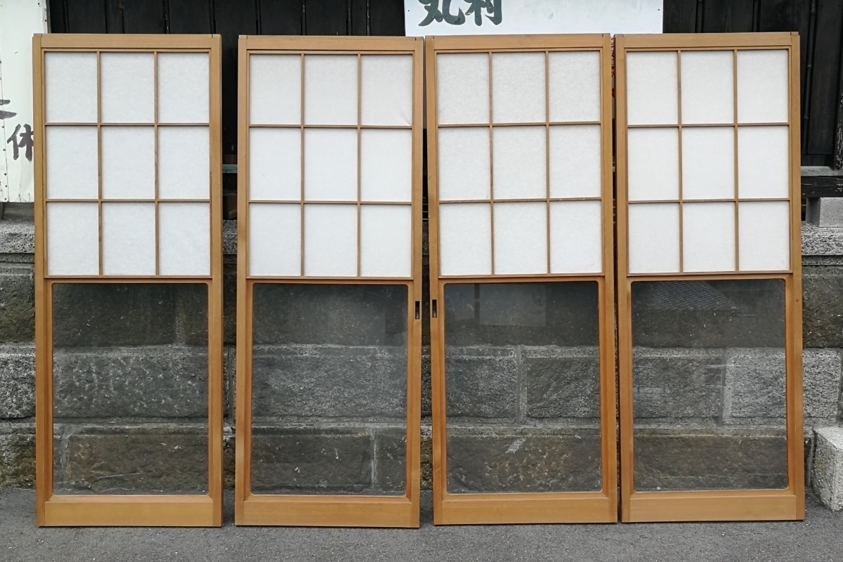雪見障子 4枚組 セット/H177cm×W63cm/昭和レトロ ガラス入り/建具 