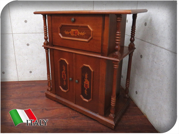 電話台 クラシック調 片開き 引出し付 イタリア 象嵌 美品 □展示品□Italia⁄イタリア最高級□象嵌加工□マホガニー材□彫刻