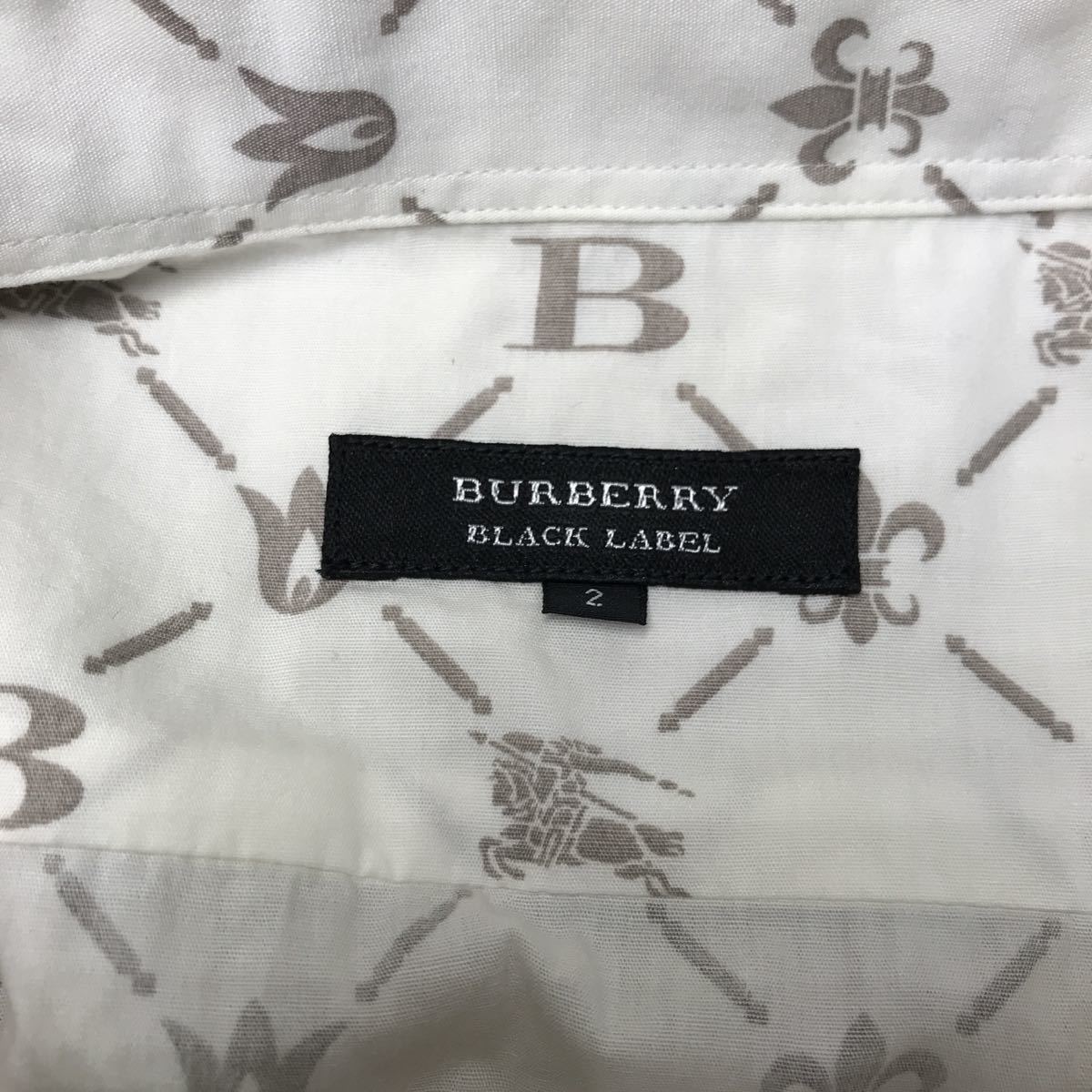 1円売切■1回使用■BURBERRY■BLACKLABELバーバリーブラックレーベル■総柄 モノグラム ボタンシャツ 半袖■ホースマーク■サイズ2