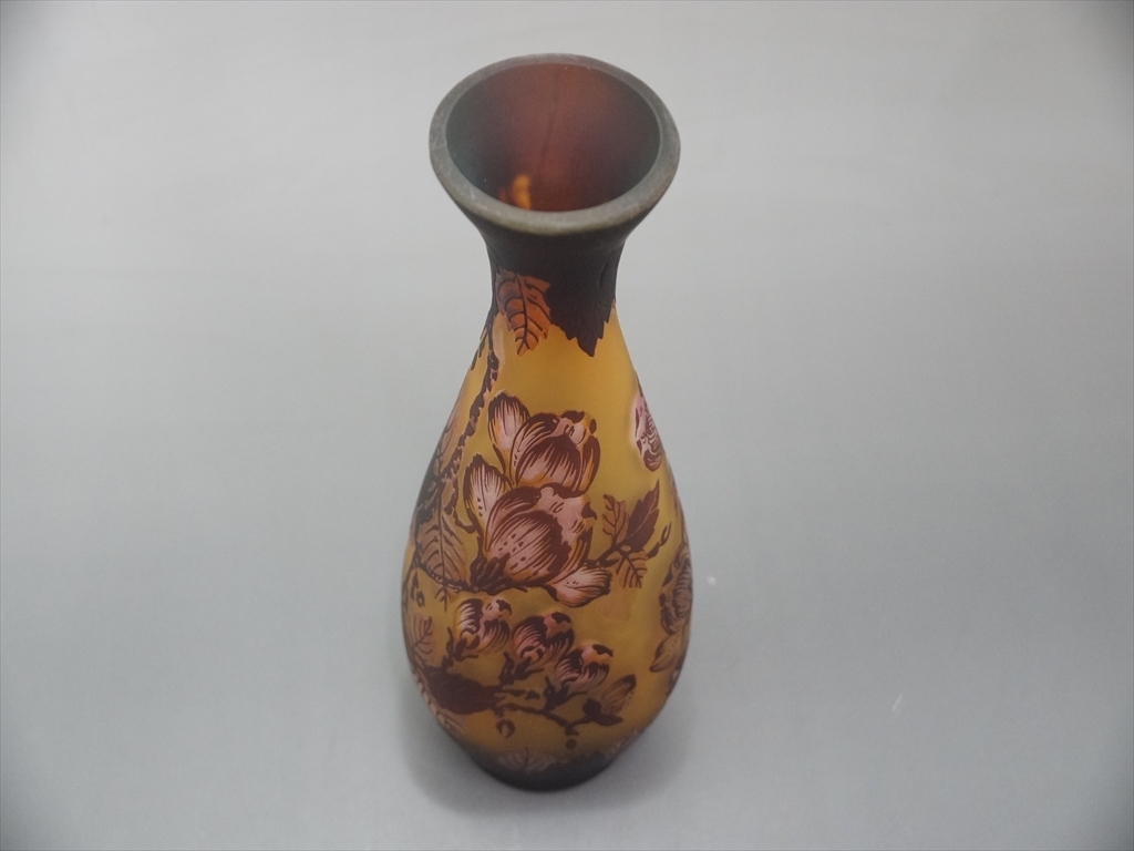 ◇証明書付◇EmileGalleエミールガレ 花瓶 16cm×9cm カメオ彫り 証明書