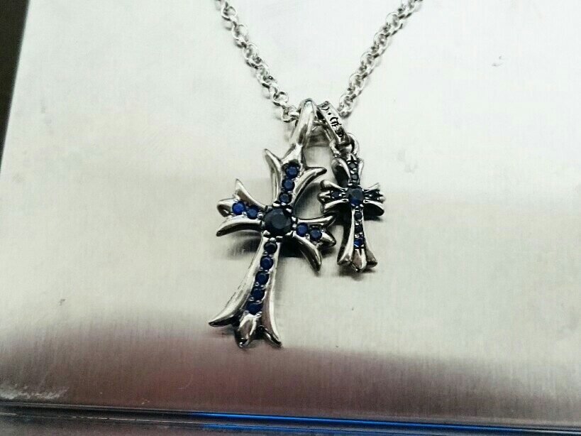 重さ12.33g 正規 クロムハーツ タイニーファットクロスチャーム ベビーファットクロスチャーム サファイア ロールチェーンネックレス 45cm クロムハーツ パヴェダイヤ タイニー FAT TINY ファットの通販