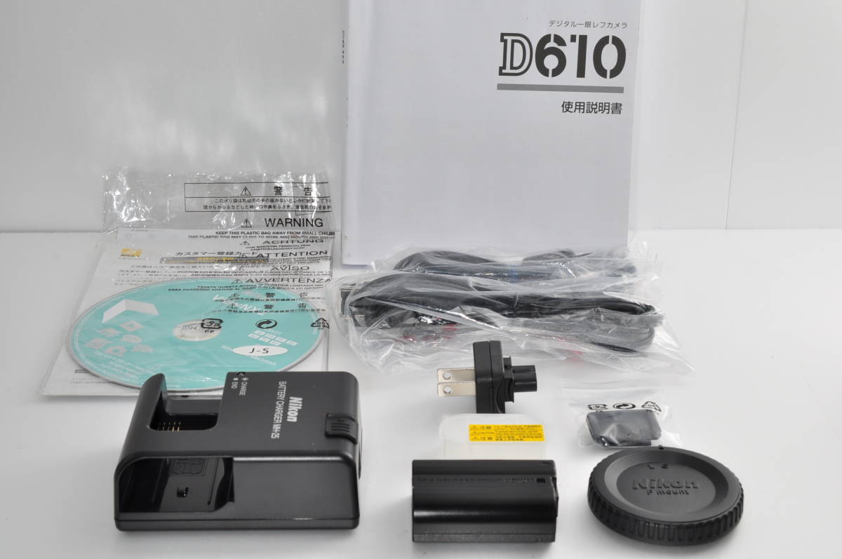 ☆格安1円スタート☆ NIKON D610 箱 説明書 充電器 電池 キャップ CD 