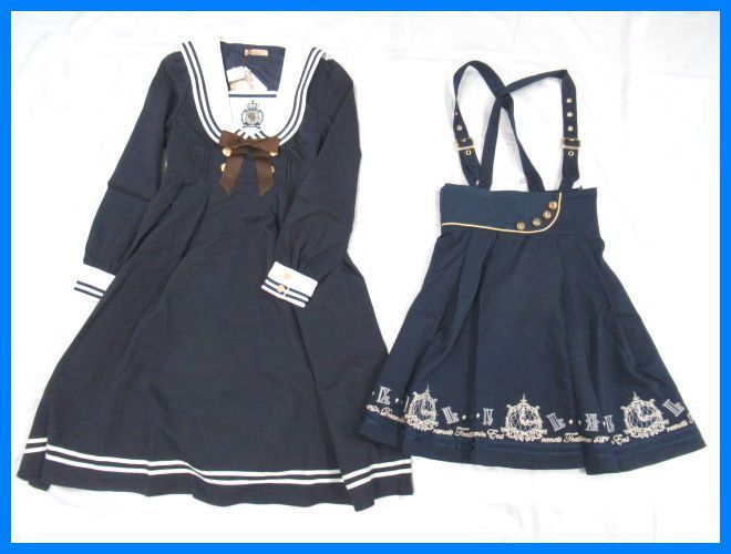 【品質保証，最新作】 Amavel/アマベル セーラーワンピース + サスペンダー付き ハイウエストスカート M相当/ネイビー/膝丈 膝下丈/タグ付き＃11483381(Mサイズ)｜売買されたオークション情報、yahooの商品情報をアーカ Mサイズ