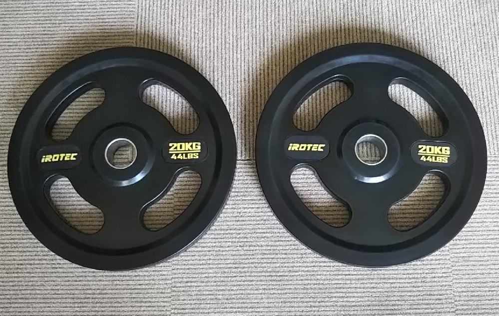 20kg 2枚。オリンピックプレート、アイロテック アイロテック ラバー
