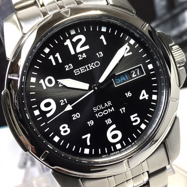 新品 【SEIKO セイコー】 正規品 ソーラー アナログ 腕時計 メンズ カレンダー機能 時計 セイコー SEIKO ブラックダイアル