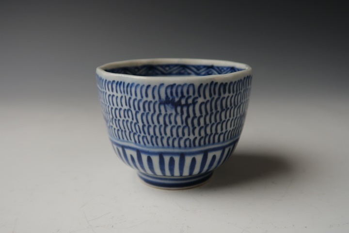【遅日亭】古伊万里 染付 微塵唐草紋 小蕎麦猪口 10客 無傷 幕末期 m3452j_4