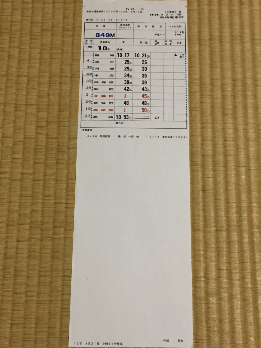 高崎電車区 運転士行路表 - その他