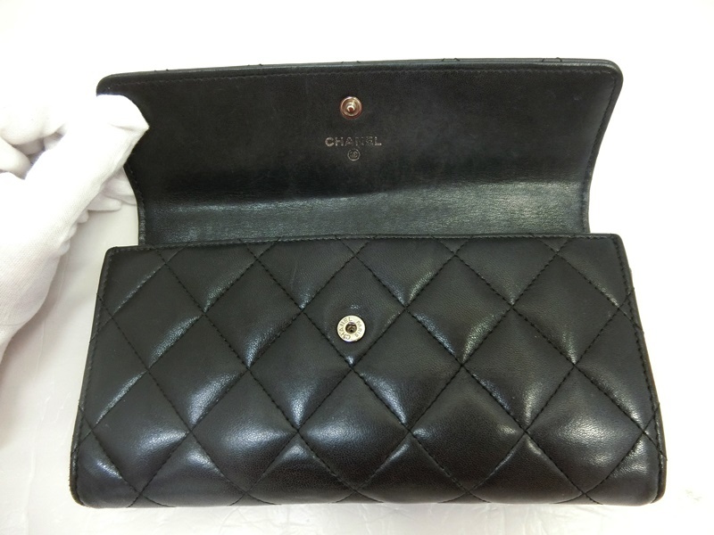 CHANEL/シャネル Chevron Long Wallet マトラッセ 2つ折り長財布 A500-96Y0-1480 シェブロン ココマーク金具 NOIR/ブラック シリアル:21～