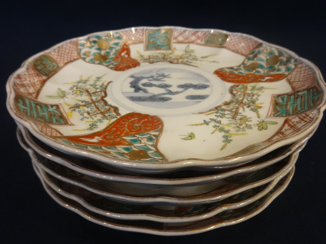 伊万里 ☆時代物『古伊万里 色絵 七寸皿( 桐花鳥図 染錦 窓絵