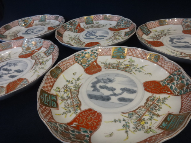 伊万里 ☆時代物『古伊万里 色絵 七寸皿( 桐花鳥図 染錦 窓絵