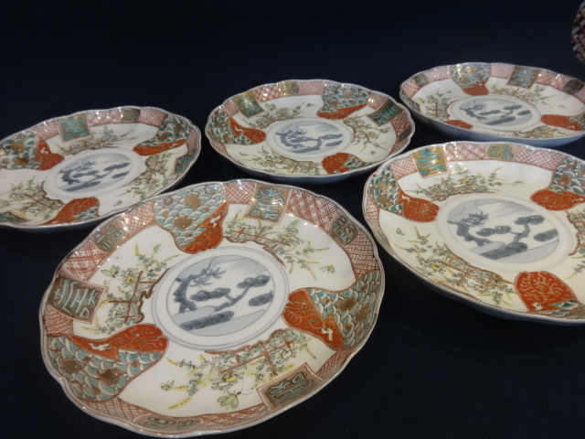 伊万里 ☆時代物『古伊万里 色絵 七寸皿( 桐花鳥図 染錦 窓絵