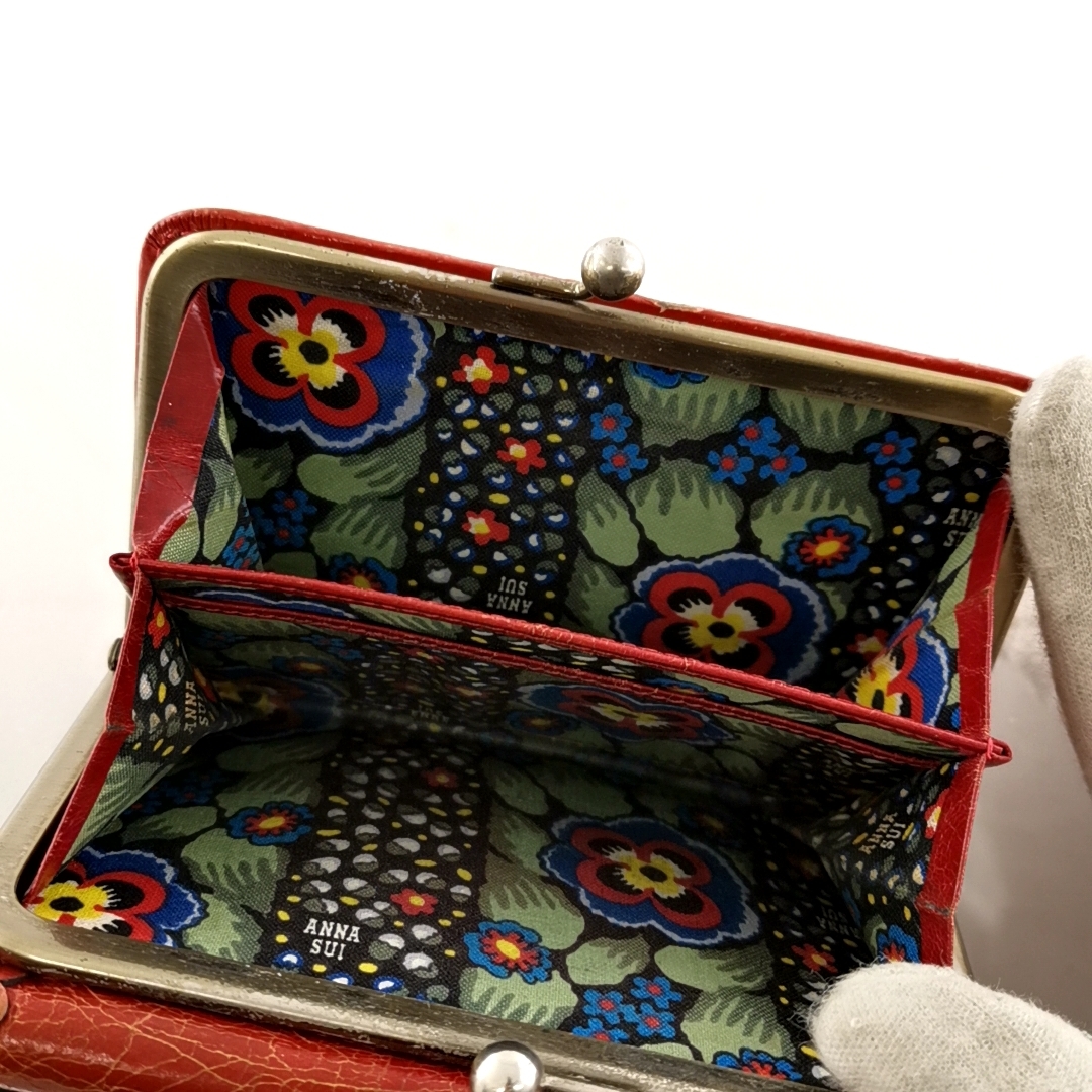 送料無料 アナスイ ANNA SUI 財布 3つ折り 蝶 がま口 赤 レッド系