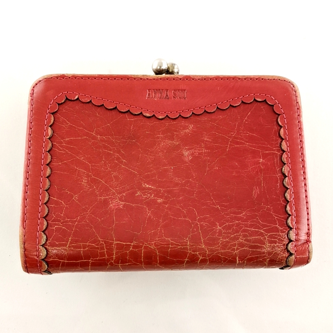 ANNA SUI アナスイ がま口 三つ折り財布 蝶 ダークネイビー レザー