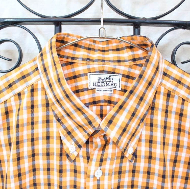 エルメス チェックシャツ イエロー HERMES チェック柄 半袖Tシャツ