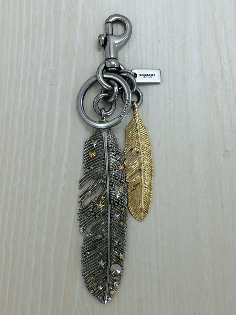 【COACH】コーチ　フェザー　チャーム　バッグチャーム　キーリング　ゴールド COACH◇フェザースタッズチャーム/キーホルダー/GLD/SLV/シルバー