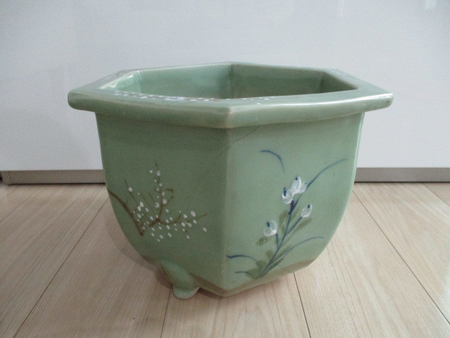 青磁　六角　盆栽鉢 ◇◇青磁 六角 植木鉢 華 盆栽◇◇ 【公式通販】