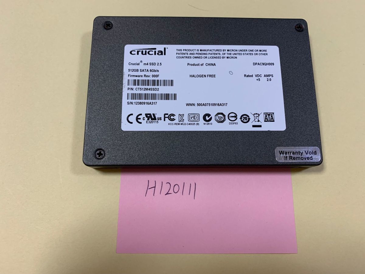 送料無料 Crucial M4-CT512M4SSD2 512GB SSD 2.5インチ SATA SSD512GB 使用時間49990H★H120111