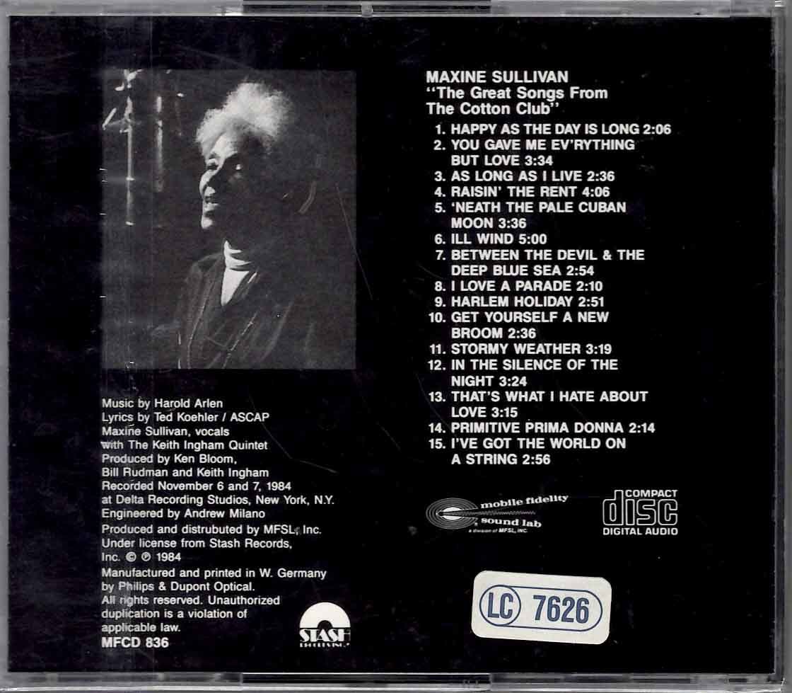 ★MFSL★MAXINE SULLIVAN/THE COTTON CLUB MFCD 836_2