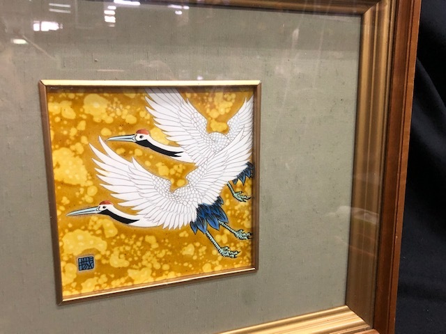 九谷焼：USED】額絵 夫婦鶴 手書き 伝統工芸 縁起物 床飾り