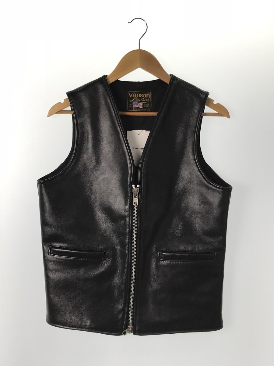 VANSON◇ベスト/36/レザー/BLK/無地/中古