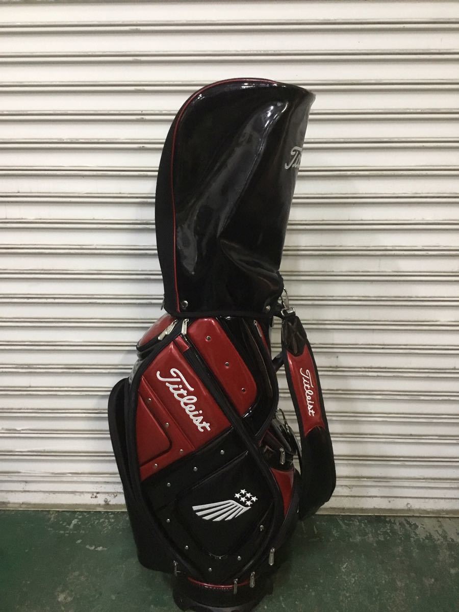 サ8615T☆Titleist タイトリスト エナメル キャディーバッグ レッド