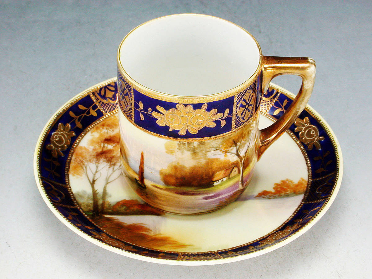 オールドノリタケ 有名パターン 金盛上藍帯イギリス オールドノリタケ