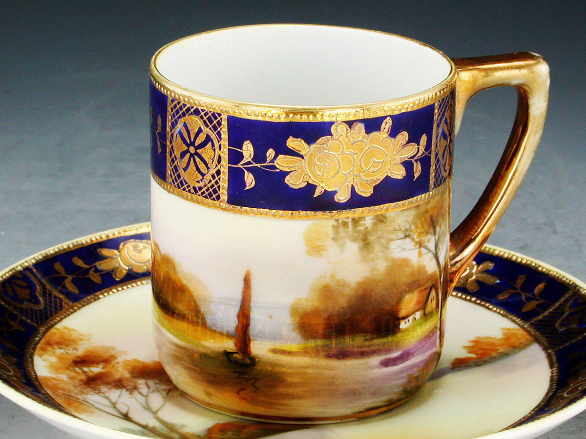 オールドノリタケ 有名パターン 金盛上藍帯イギリス オールドノリタケ