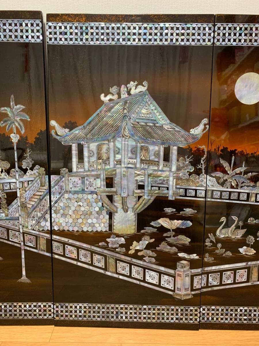 ベトナム漆螺鈿細工のパネル（バイヨン寺院）4枚綴り ベトナム螺鈿細工 4枚パネル ベトナム漆螺鈿細工のパネル（バイヨン