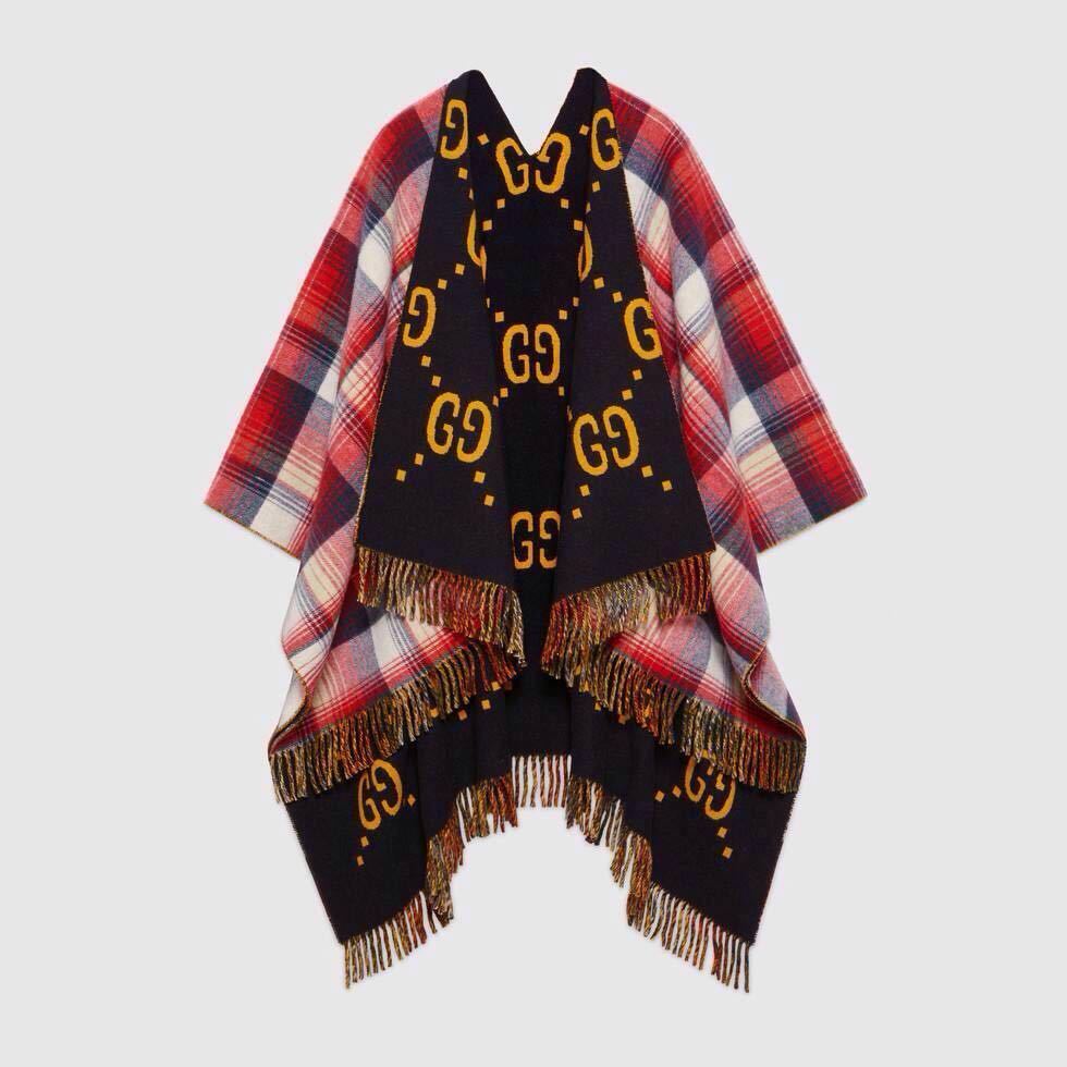 新作品正規!/グッチGUCCI/リバーシブルGGロゴ柄チェックポンチョケープ