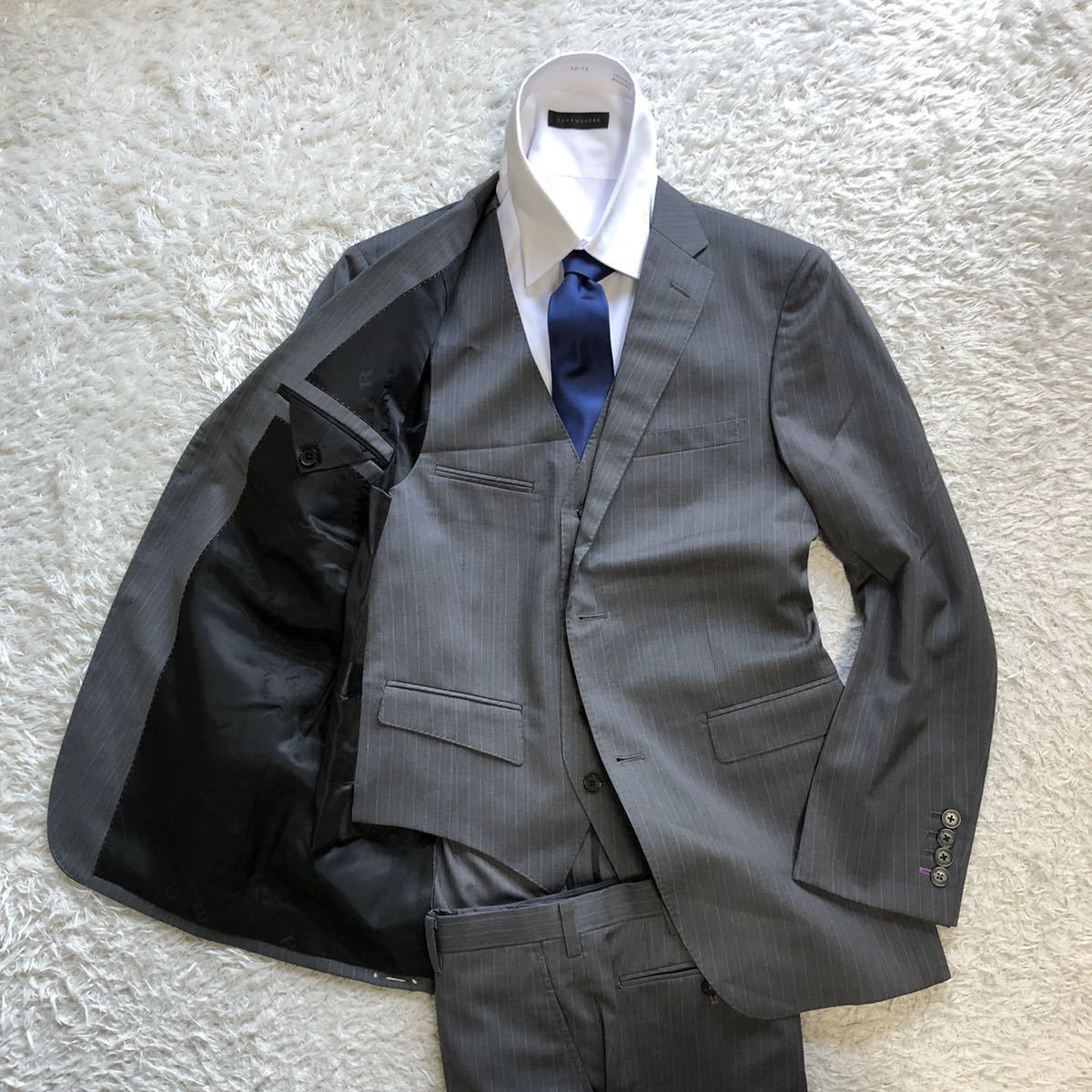 スーツ バーバリーブラックレーベル 極美品 BURBERRY シルク混 BLACK