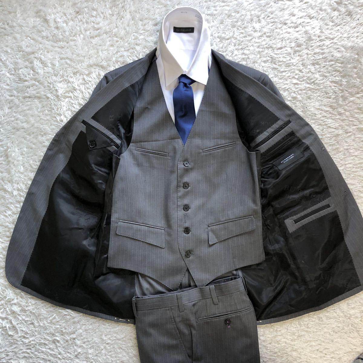 美品✨BURBERRY スーツ 3点セット ウール99% size130 スーツ バーバリーブラックレーベル 極美品 BURBERRY シルク混 BLACK
