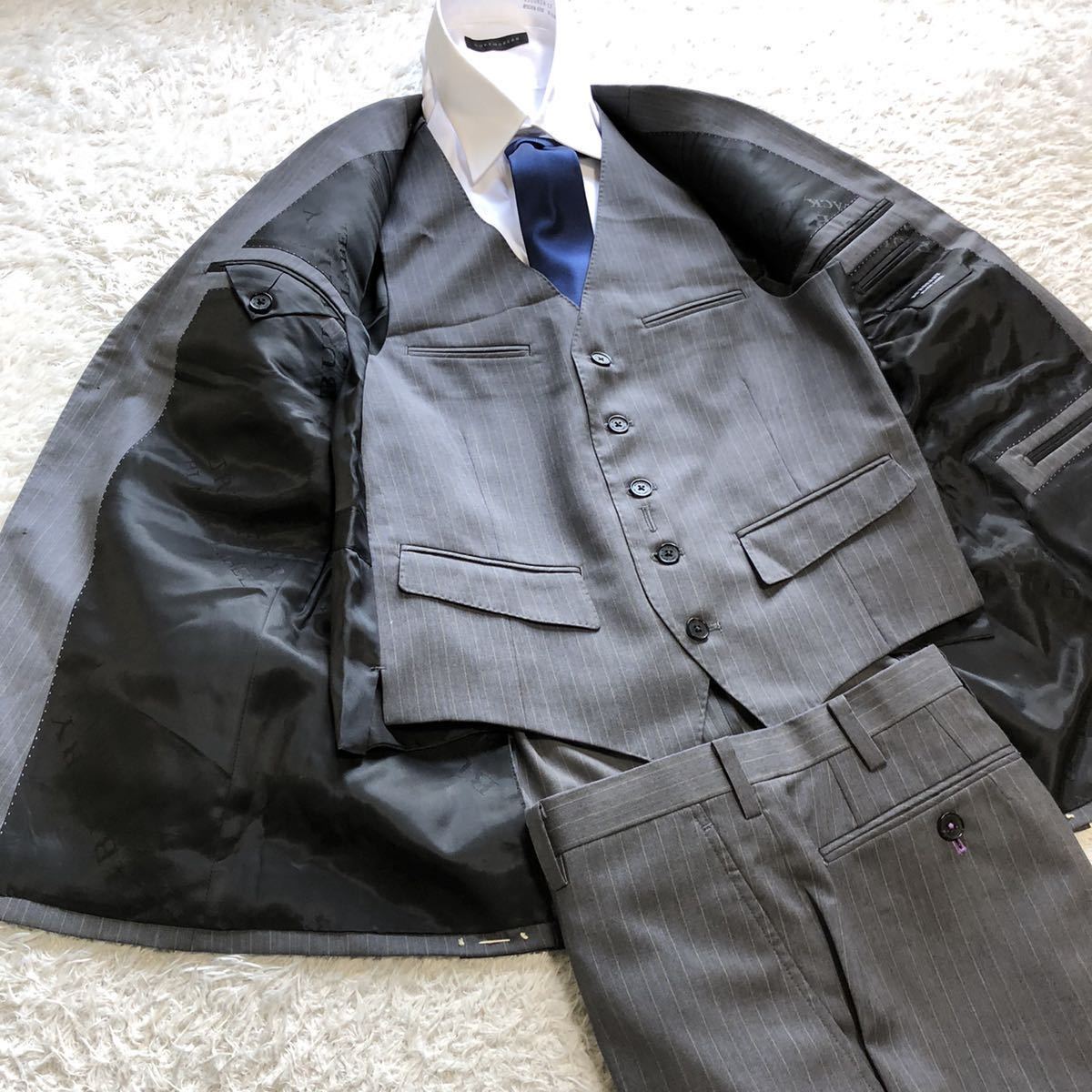 スーツ バーバリーブラックレーベル 極美品 BURBERRY シルク混 BLACK