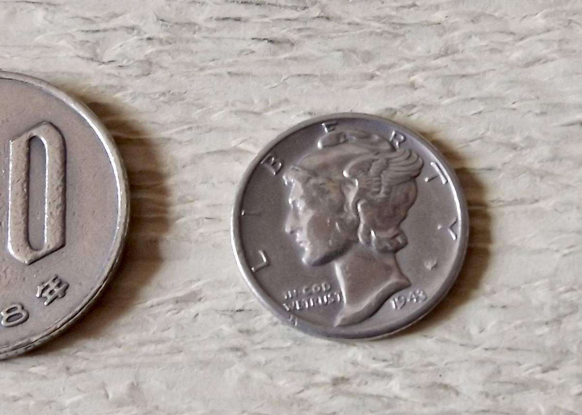 銀貨です 1943年 マーキュリー ダイム 10セント S刻印 送料無料（11030