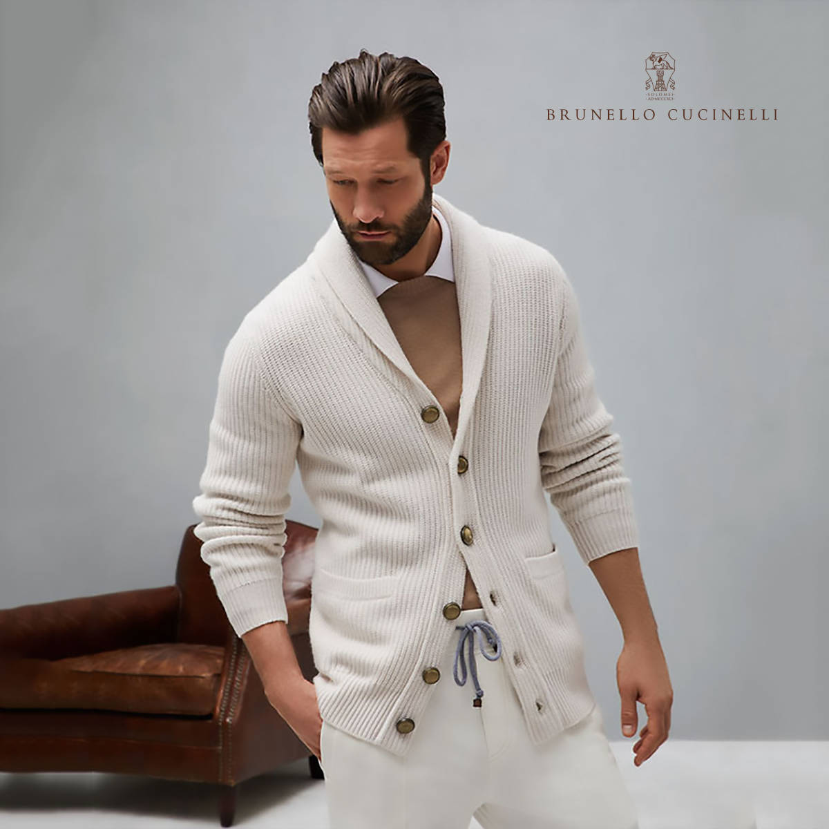 Brunello Cucinelli カシミヤ スパンコール ニットカーディガン ガウンジャケット M6Z603216 ホワイト XS (195885