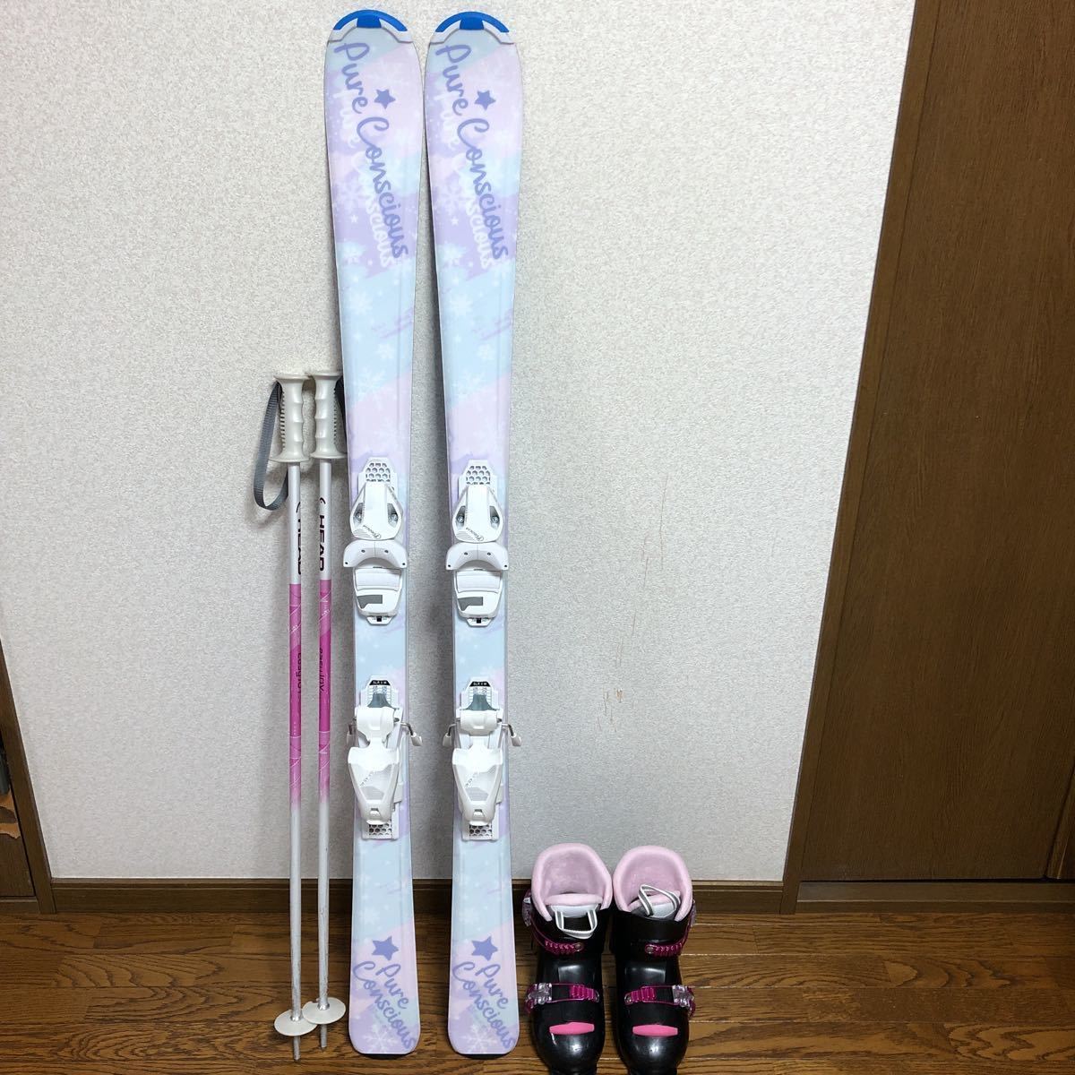 ジュニアスキー板 130センチ、金具、靴、ストックセット