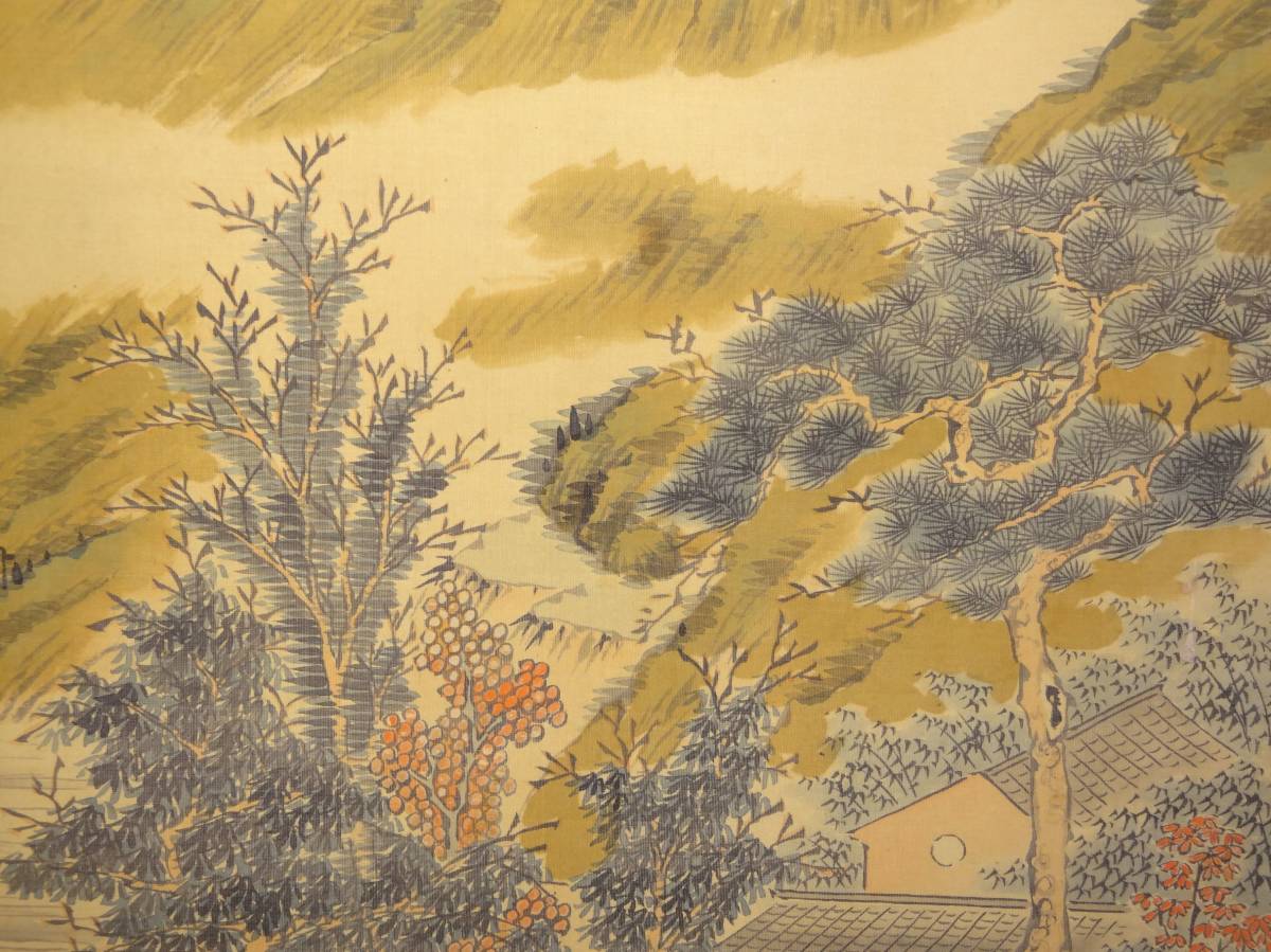 鑑定 大分南画家・【田能村直入】 青緑秋景山水図 掛軸 豊後・田能村