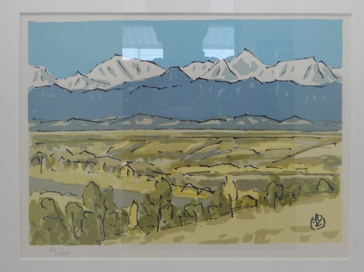 め2 坂本直行 秋の日高連峰 額装 風景画 インテリア 美術 芸術 版画