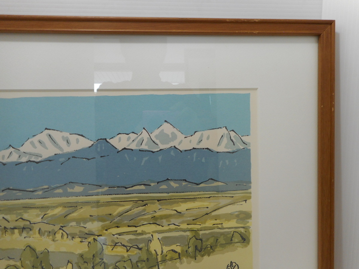 め2 坂本直行 秋の日高連峰 額装 風景画 インテリア 美術 芸術 版画