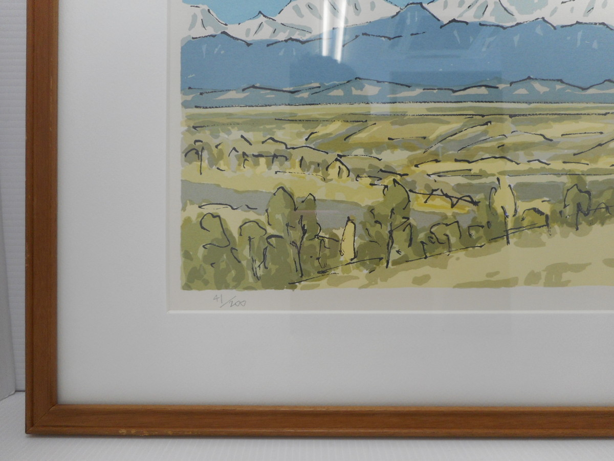 め2 坂本直行 秋の日高連峰 額装 風景画 インテリア 美術 芸術 版画
