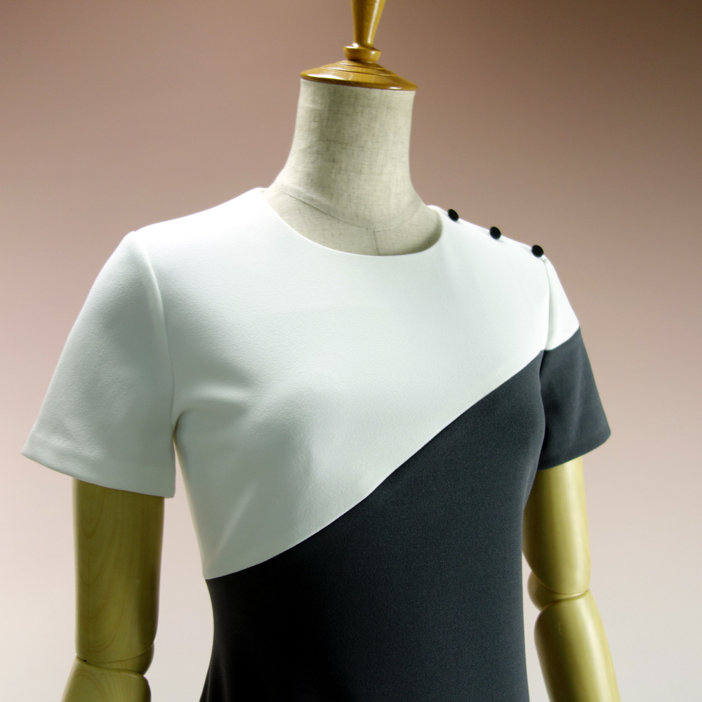 新品 送料188円 DKNY ダナキャランニューヨーク 4/9号 黒 白 カラーブロック 半袖 Aライン ワンピース パーティドレス きれいめ 華32Y1404