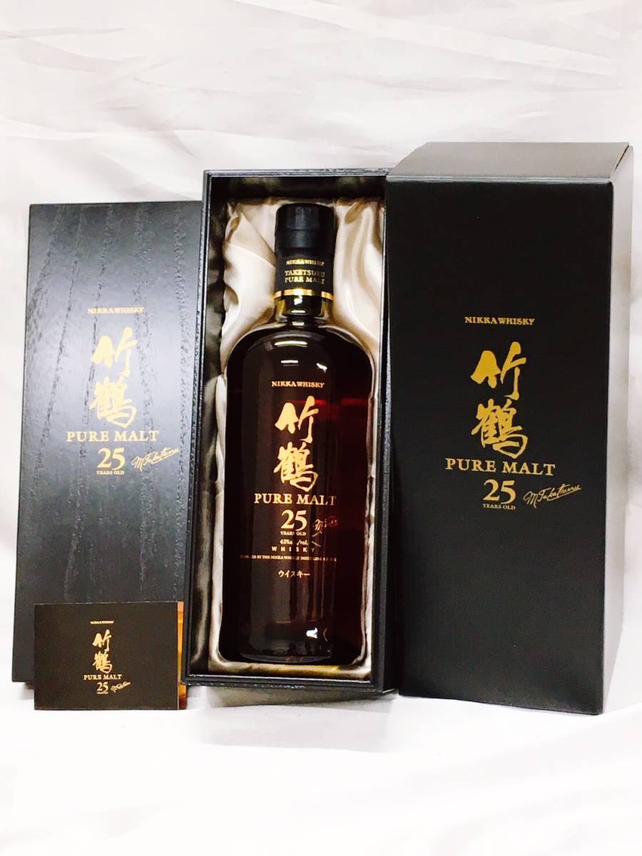未開栓☆NIKKA 竹鶴 25年 PURE MALT ウイスキー☆700ml 43%/木箱ケース・元箱付/ニッカ 竹鶴 ピュアモルト WHISKY/酒/古酒/希少/4