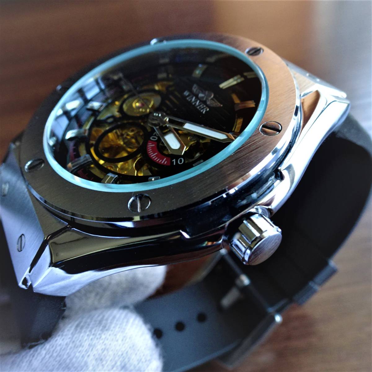 〓新品〓自動巻機械式 メンズ 腕時計ゴムラバーベルトWINNERブランド 