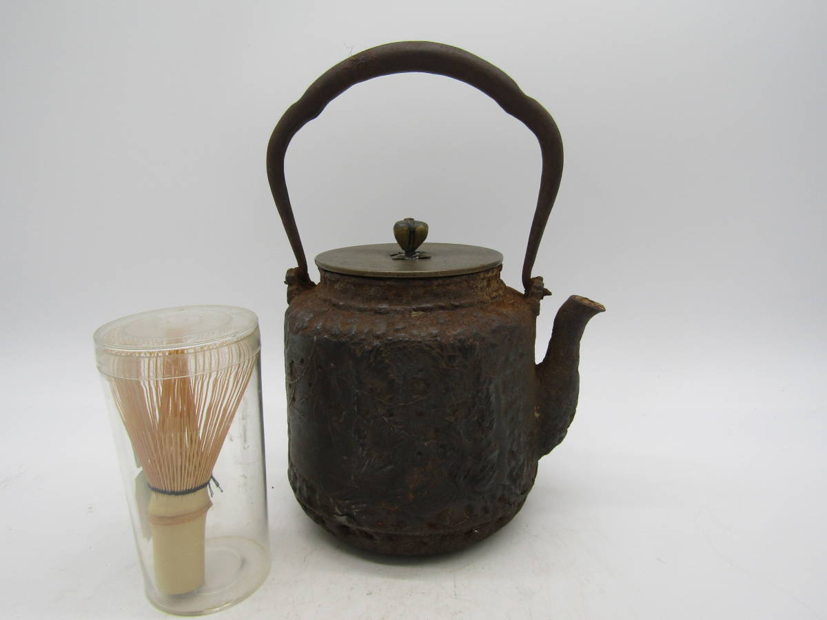 A500 鉄瓶 【龍文堂造】 岩肌 茶道具 湯沸 重量1462g 1000ml 煎茶道具 鉄瓶 龍文堂 茶道具 湯沸 時代 急須 龍文堂造 龍文堂造