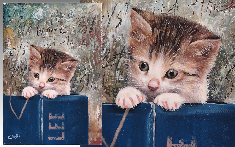 ネット用語、 ∇花∇【久保幸造】真筆 油彩SM博物画『ネコのいる風景』