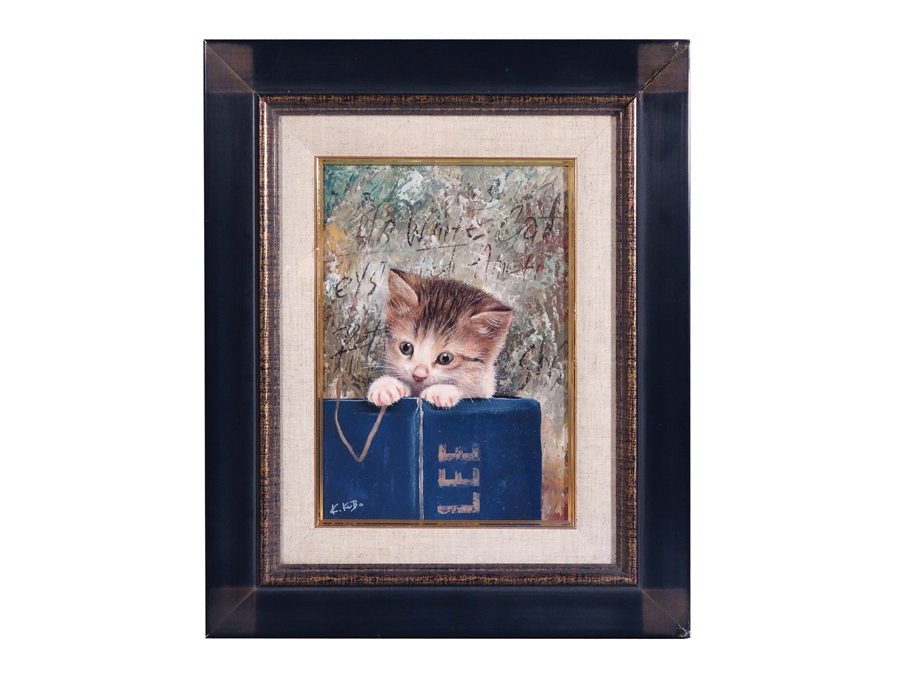 ネット用語、 ∇花∇【久保幸造】真筆 油彩SM博物画『ネコのいる風景』