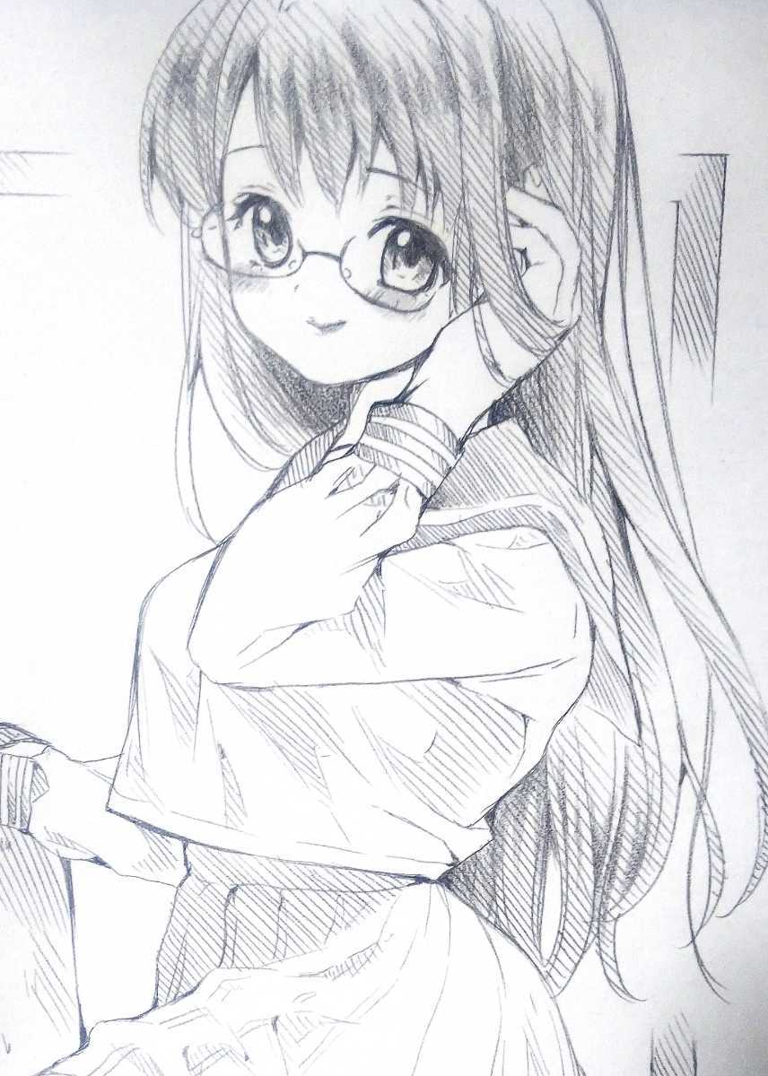 ②手描きイラスト/「眼鏡女子」オリジナル/女の子/ ラフ画 メガネ女子