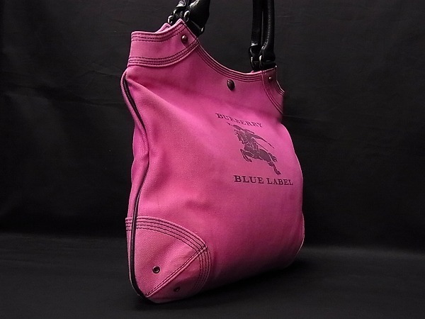 BURBERRY BLUE LABEL 本革 レザー ハンドバッグ ピンク 1円 □極美品□ BURBERRY バーバリー ブルーレーベル キャンバス