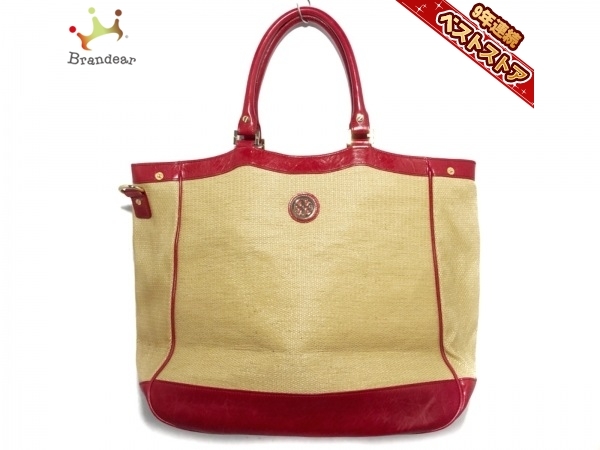 トリーバーチ TORY BURCH トートバッグ ストロー×レザー ベージュ 